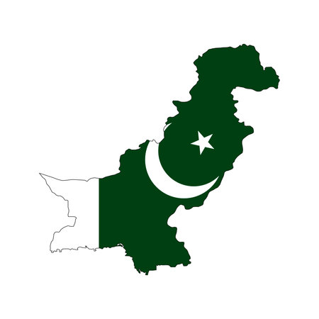 Pakistan map silhouette with flag on white backgroundのイラスト素材