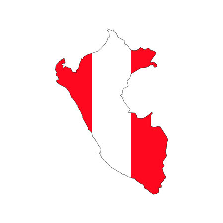 Peru map silhouette with flag on white backgroundのイラスト素材
