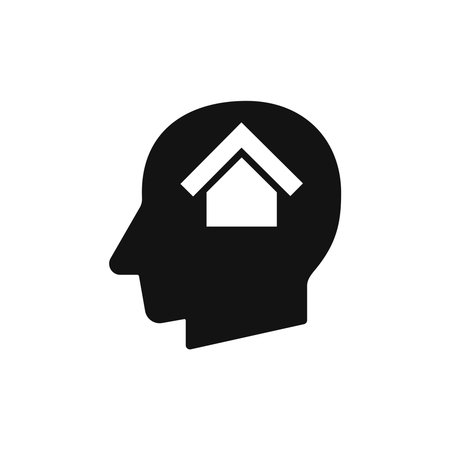 Human head with house sign silhouette black vector illustrationのイラスト素材