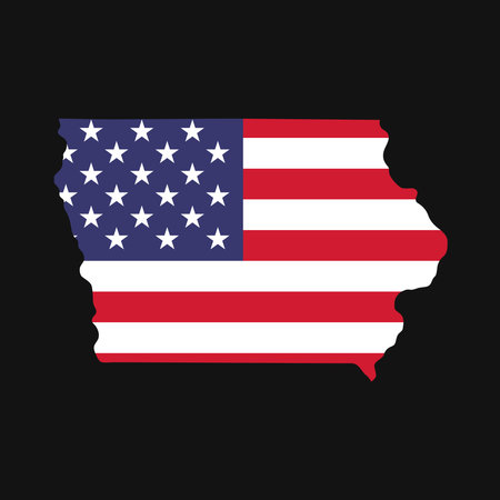 Iowa state map with American national flag on black backgroundのイラスト素材