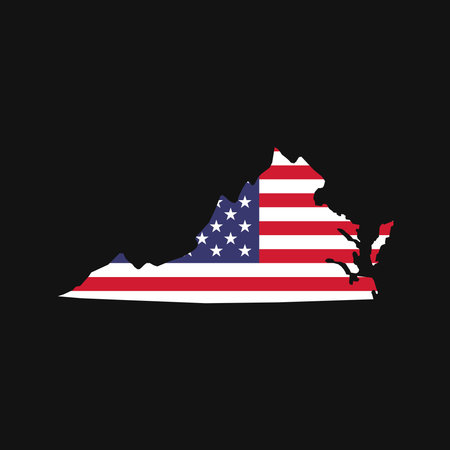 Virginia state map with American national flag on black backgroundのイラスト素材