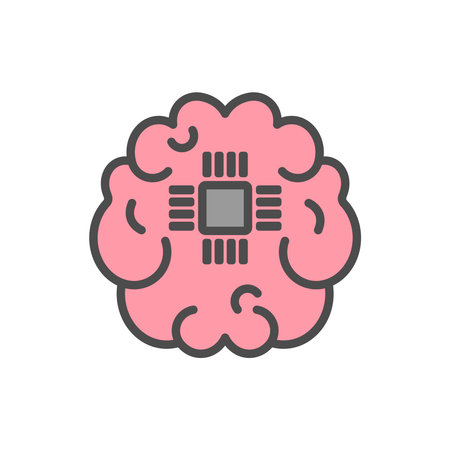 Human brain with chip cpu vector flat iconのイラスト素材