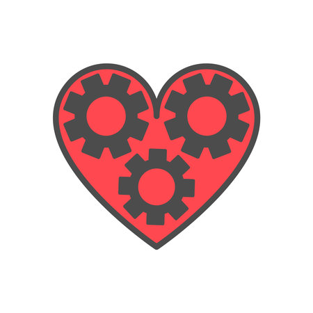 Gears And Love Icon, Heart and Gear Illustration. Flat designのイラスト素材