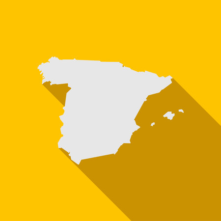 Vector Illustration of the Map of Spain on yellow Background with long shadowのイラスト素材