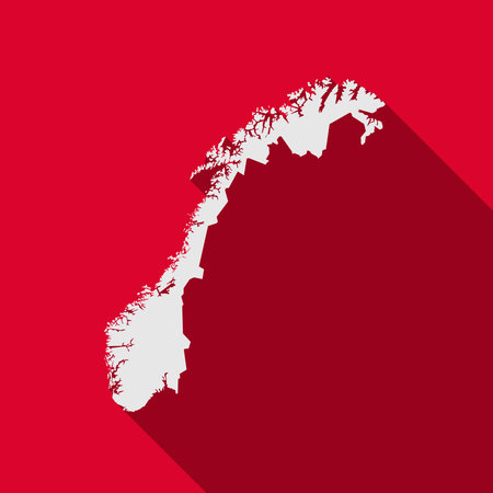 Map of Norway. Silhouette isolated on Red background with long shadowのイラスト素材