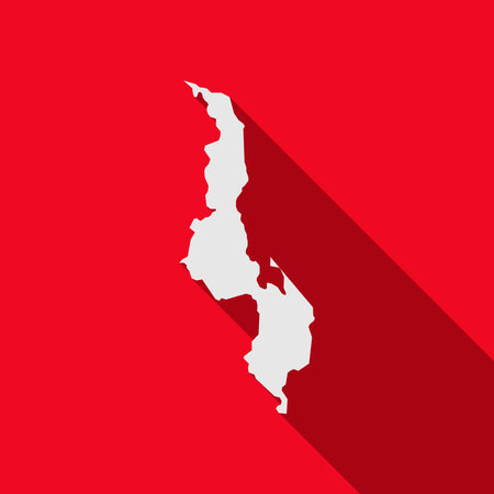 Map of Malawi on red Background with long shadowのイラスト素材