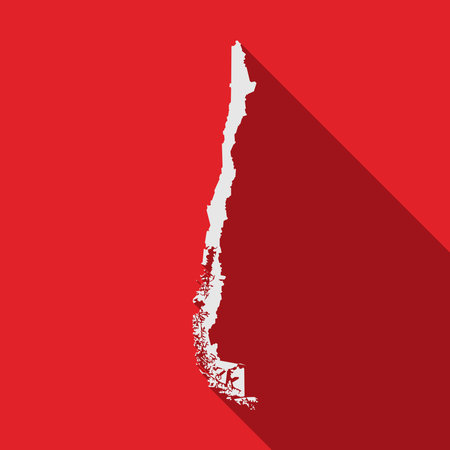 Chile map on red background with long shadowのイラスト素材