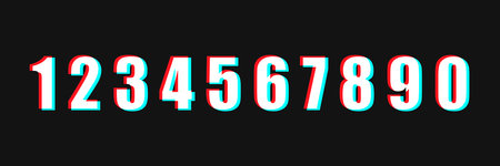 Set of numbers on black background. 3d effect Font. Red blue sign.