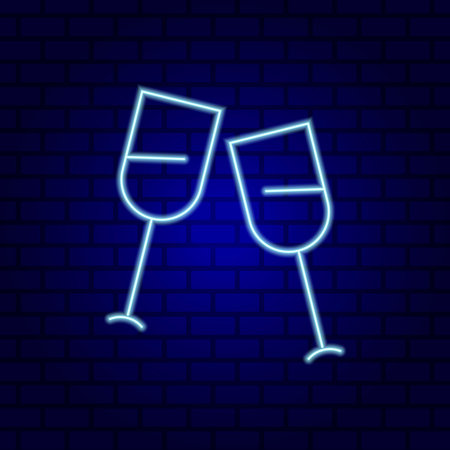 Champagne glasses neon sign. Vector illustrationの写真素材