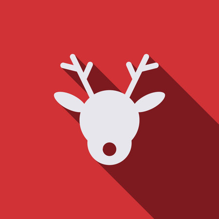 Christmas reindeer character isolated on red background with long shadow.のイラスト素材