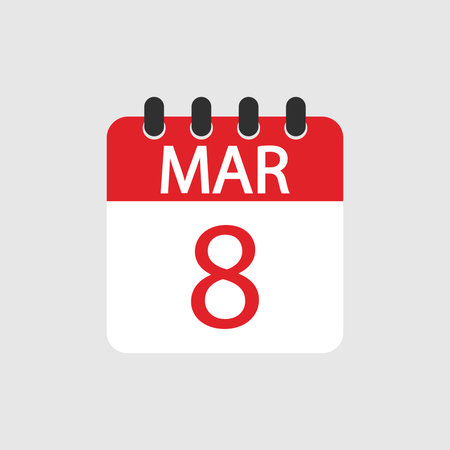 March 8, Calendar icon. Flat vector illustration. international women's day.のイラスト素材