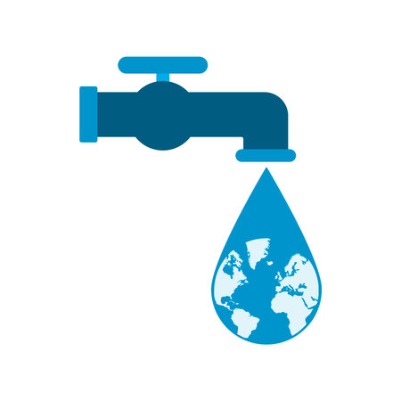 Faucet with water drop with globe vector icon on white background.のイラスト素材