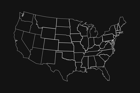 High detailed map of USA with states on black backgrondのイラスト素材