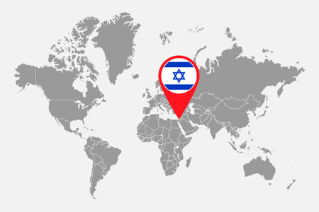 Pin map with Israel flag on world map.Vector illustration.のイラスト素材