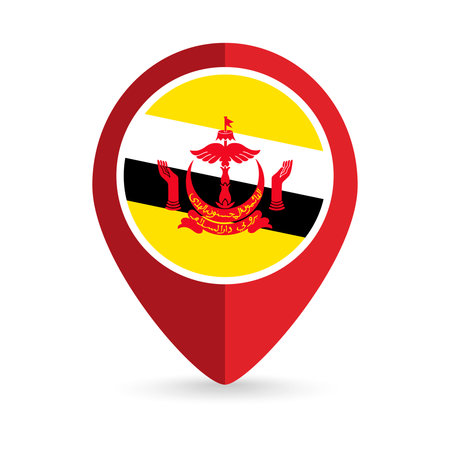 Map pointer with contry Brunei. Brunei flag. vector illustration.のイラスト素材