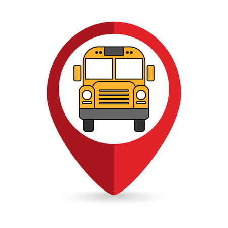 Map pointer with Yellow School bus icon. vector illustration.のイラスト素材