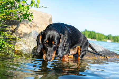 Dachshund puppy close up portrait.の写真素材