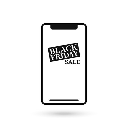 Mobile phone flat design with black friday sale icon.のイラスト素材
