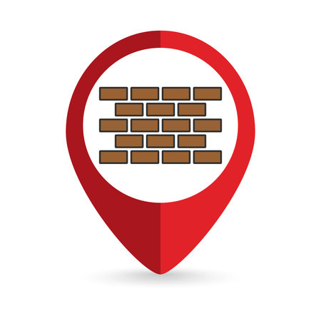 Map pointer with brick wall icon. vector illustration.のイラスト素材
