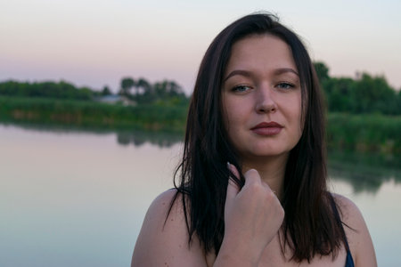 Close up portrait of a young Caucasian girl.の写真素材