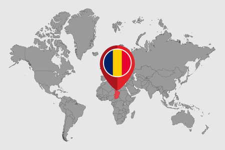 Pin map with Chad flag on world map. vector illustration.のイラスト素材