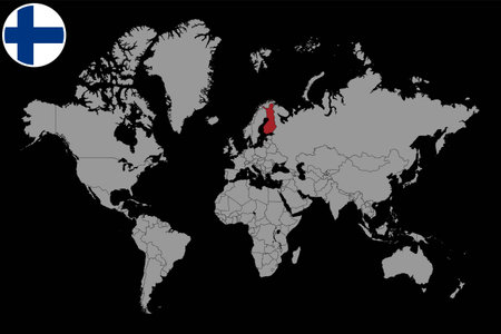 Pin map with Finland flag on world map.Vector illustration.のイラスト素材