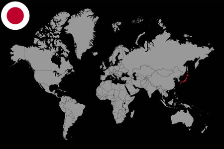 Pin map with Japan flag on world map.Vector illustration.のイラスト素材