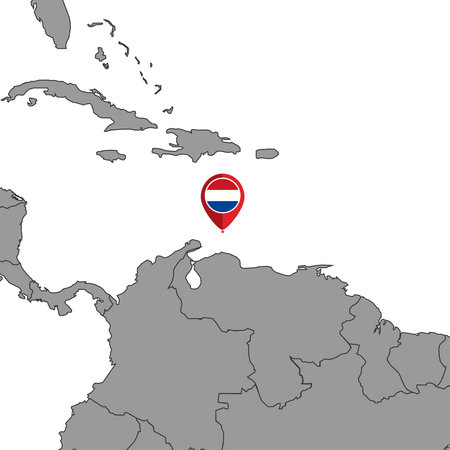 Pin map with Caribbean Netherlands flag on world map. vector illustration.のイラスト素材