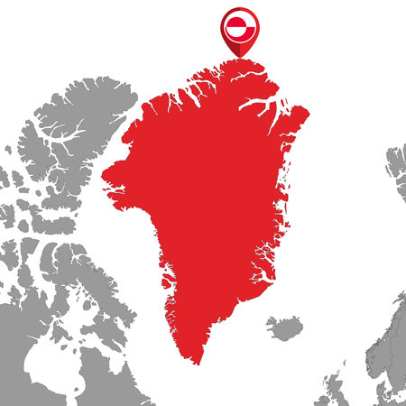 Pin map with Greenland flag on world map. vector illustration.のイラスト素材