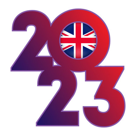 Happy New Year 2023 banner with UK flag inside. vector illustration.のイラスト素材