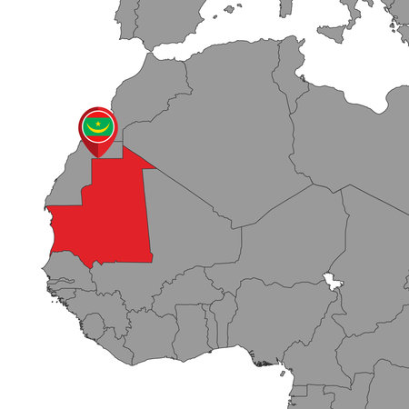 Pin map with Mauritania flag on world map. vector illustration.のイラスト素材
