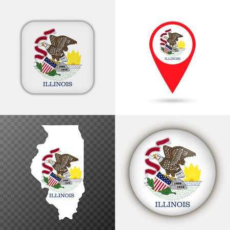 Set of Illinois state flag. vector illustration.の写真素材