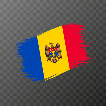 Moldova national flag. Grunge brush stroke. Vector illustration on transparent background.のイラスト素材