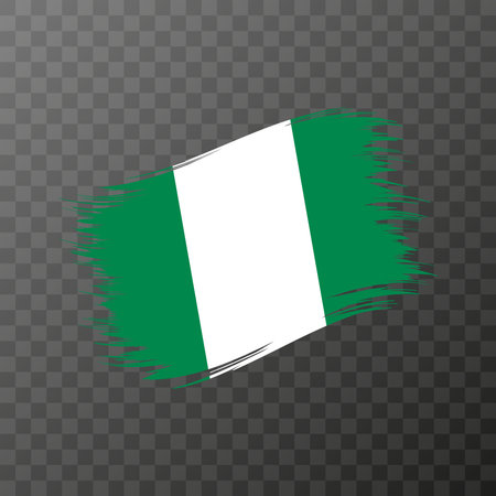 Nigeria national flag. Grunge brush stroke. Vector illustration on transparent background.のイラスト素材