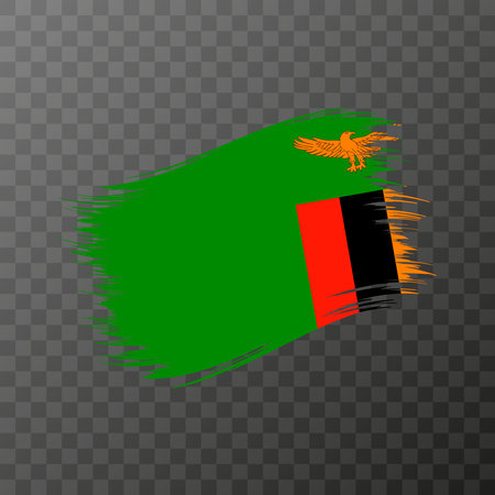 Zambia national flag. Grunge brush stroke. Vector illustration on transparent background.のイラスト素材