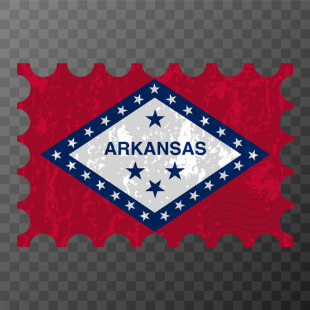Postage stamp with Arkansas state grunge flag. vector illustration.のイラスト素材