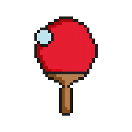 Table tennis pixel art icon. Raquet and ball .Vector illustration.のイラスト素材