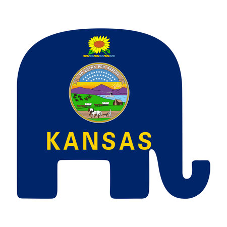 Silhouette of an elephant with the flag of the state of Kansas. Vector illustration.のイラスト素材