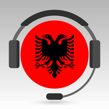 Albania flag with headphones, support sign. vector illustration.のイラスト素材
