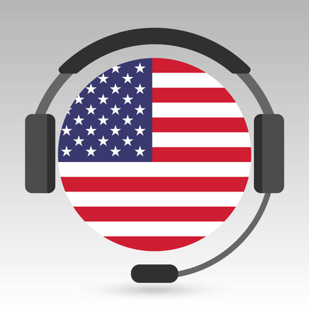 USA flag with headphones, support sign. vector illustration.のイラスト素材