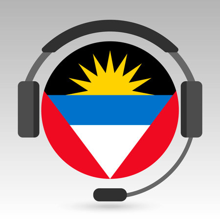 Antigua and Barbuda flag with headphones, support sign. vector illustration.のイラスト素材