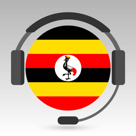 Uganda flag with headphones, support sign. vector illustration.のイラスト素材