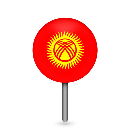 Map pointer with contry Kyrgyzstan. Kyrgyzstan flag. vector illustration.のイラスト素材