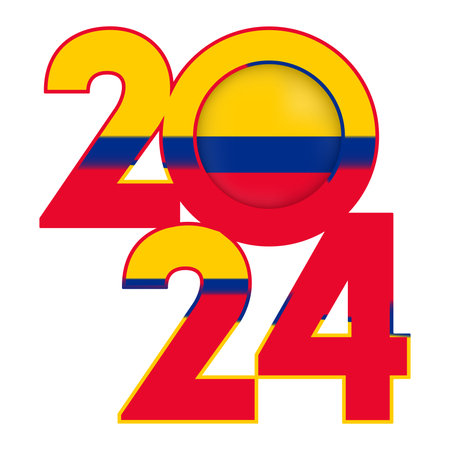 Happy New Year 2024 banner with Colombia flag inside. Vector illustration.のイラスト素材