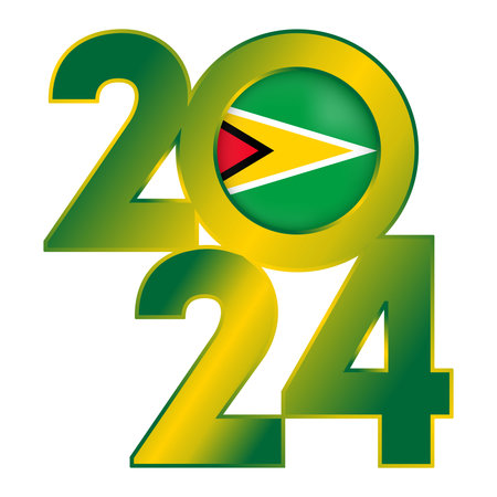 Happy New Year 2024 banner with Guyana flag inside. Vector illustration.のイラスト素材