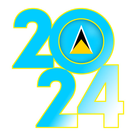 Happy New Year 2024 banner with Saint Lucia flag inside. Vector illustration.のイラスト素材