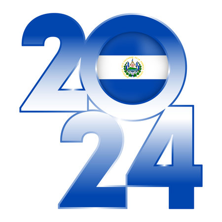 Happy New Year 2024 banner with Salvador flag inside. Vector illustration.のイラスト素材