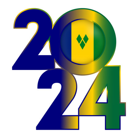 Happy New Year 2024 banner with Vincent and the Grenadines flag inside. Vector illustration.のイラスト素材