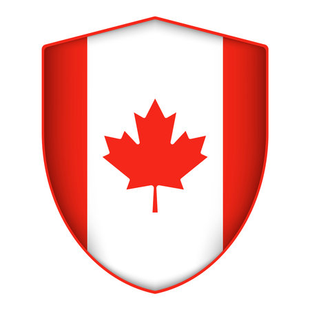 Canada flag in shield shape. Vector illustration.のイラスト素材