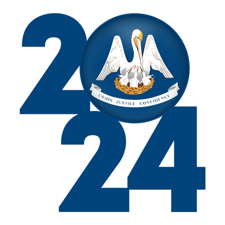 2024 banner with Louisiana state flag inside. Vector illustration.のイラスト素材